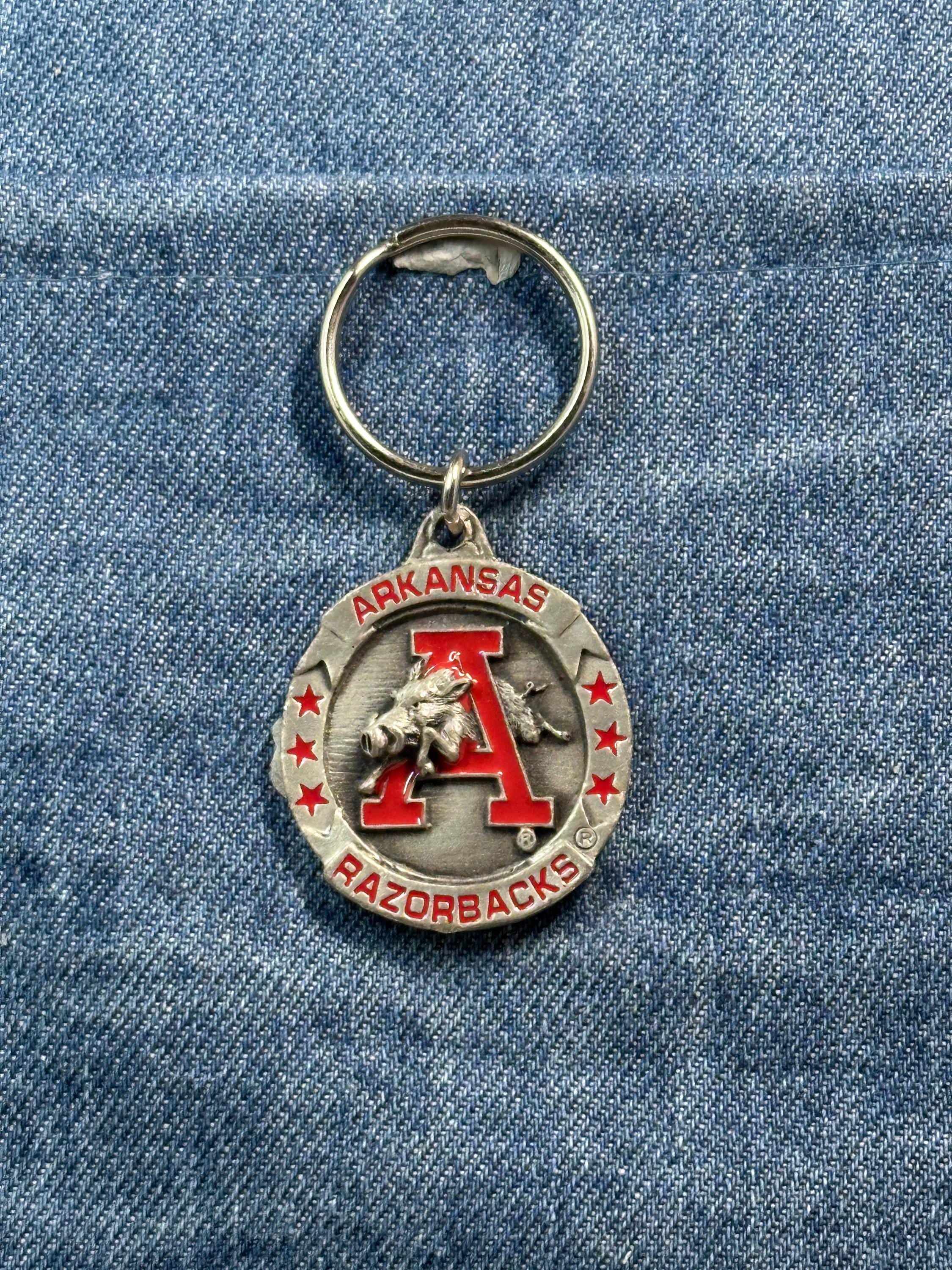 Vintage Arkansas Razorbacks Keychain: Metal Enamel - NCAA College Accessory