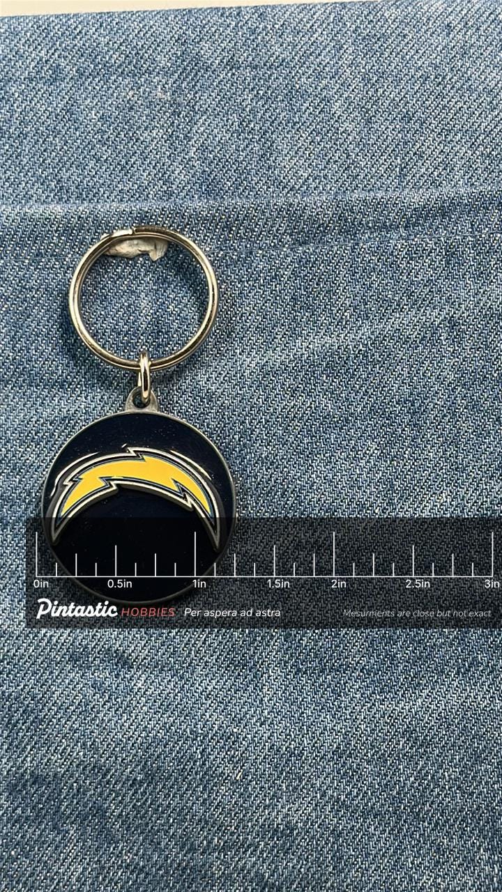 Vintage San Diego Chargers Keychain: Blue Enamel - NFL Football Accessory with ruler overlay for size reference
