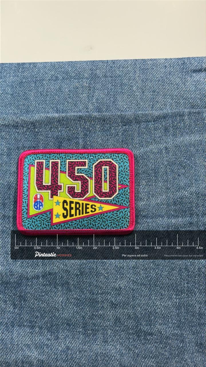 BRP 450 Series Patch: Neon Retro - Snowmobile Accessory with ruler overlay for size reference