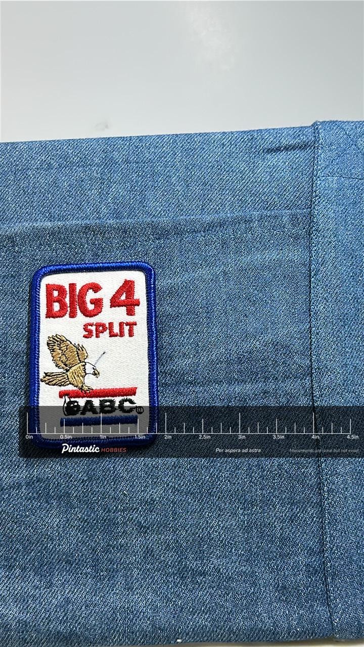 ABC Bowling Patch Big 4 Split Award Embroidered Vintage Bowling Sew On Patch with ruler overlay for size reference