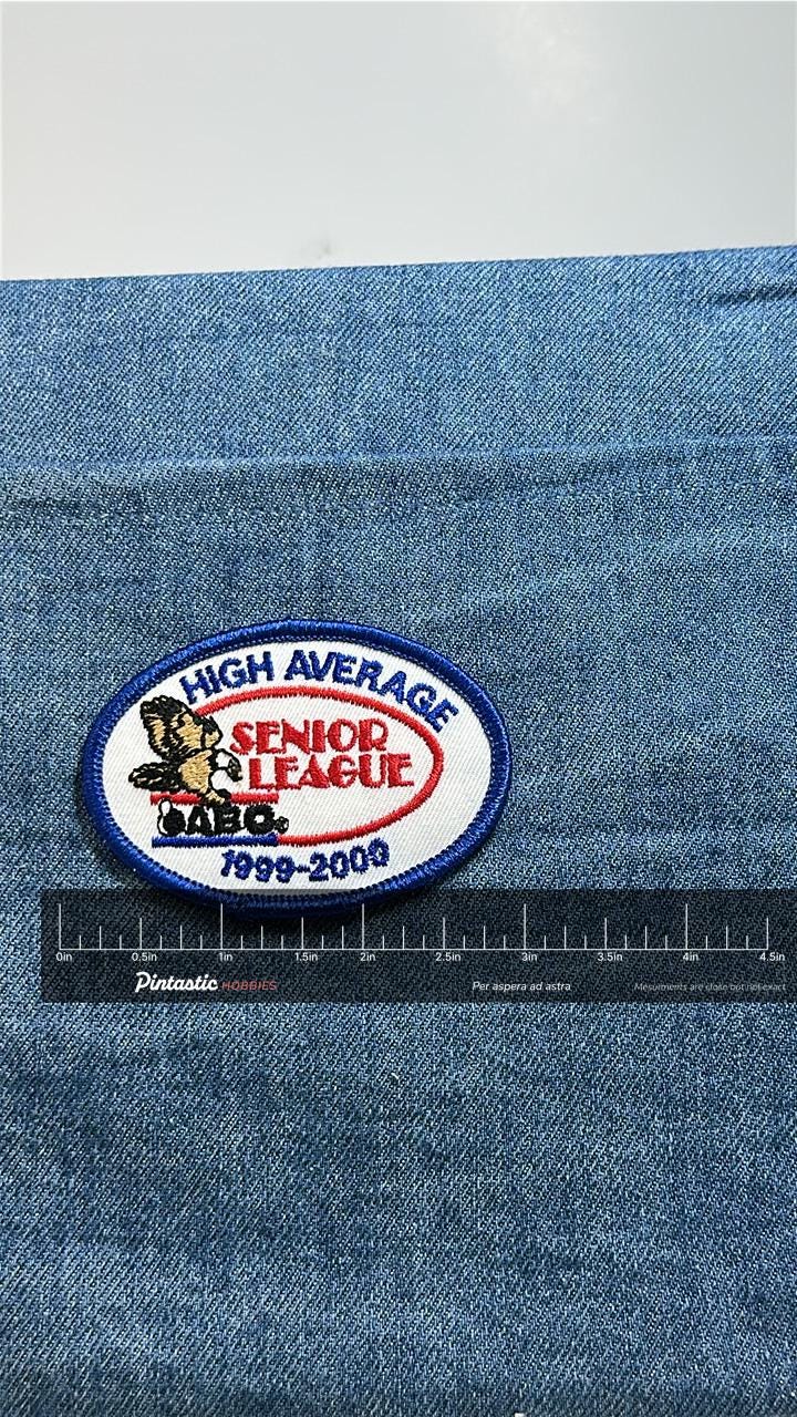 ABC Bowling Patch Senior League High Average 1999-2000 Embroidered Patch with ruler overlay for size reference