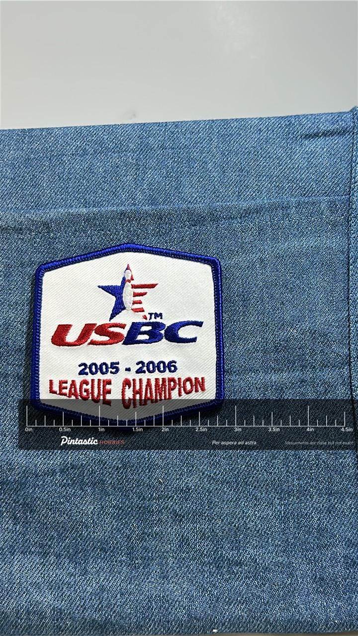 USBC League Champion Patch: Red White Blue - 2005 2006 Accessory with ruler overlay for size reference