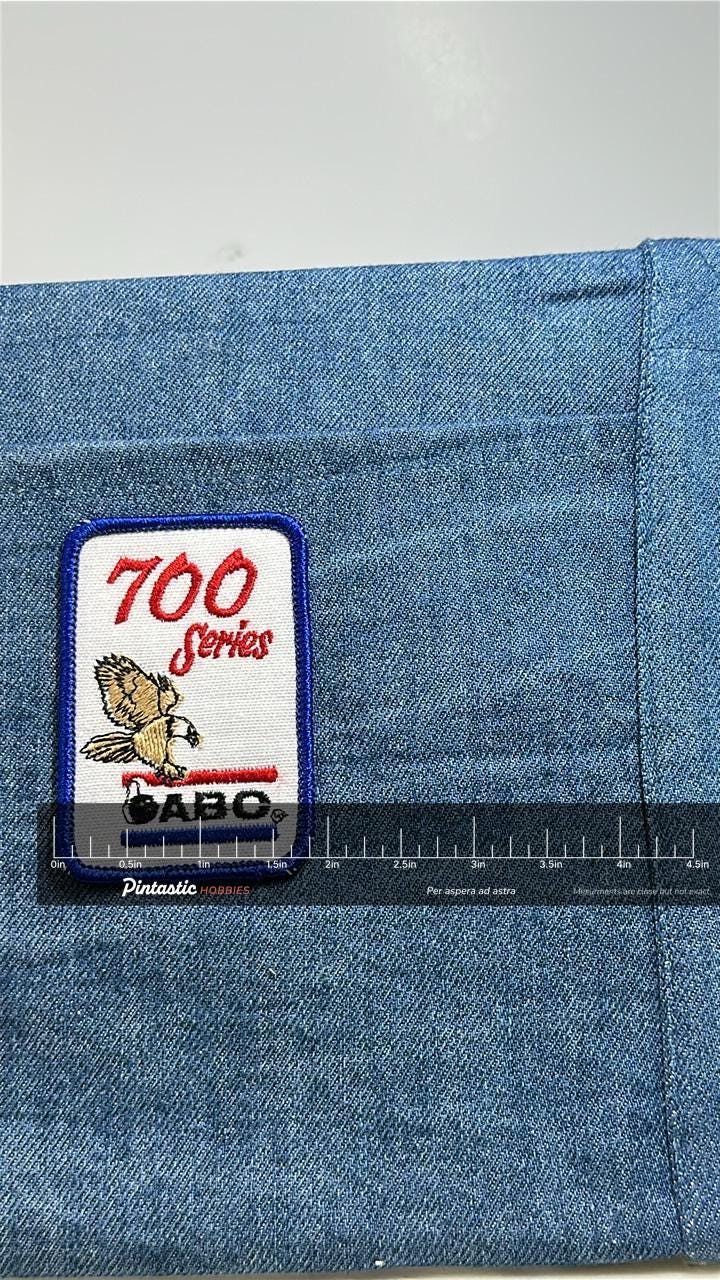 700 Series ABC Patch: Red White Blue - Vintage TV Promo Accessory with ruler overlay for size reference