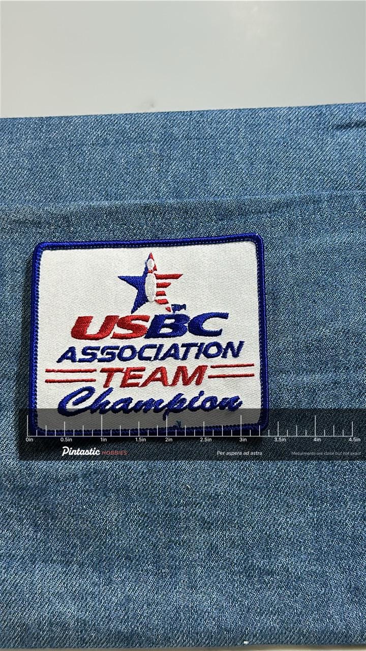 USBC Team Champion Patch: Red White Blue - Bowling Award Accessory with ruler overlay for size reference