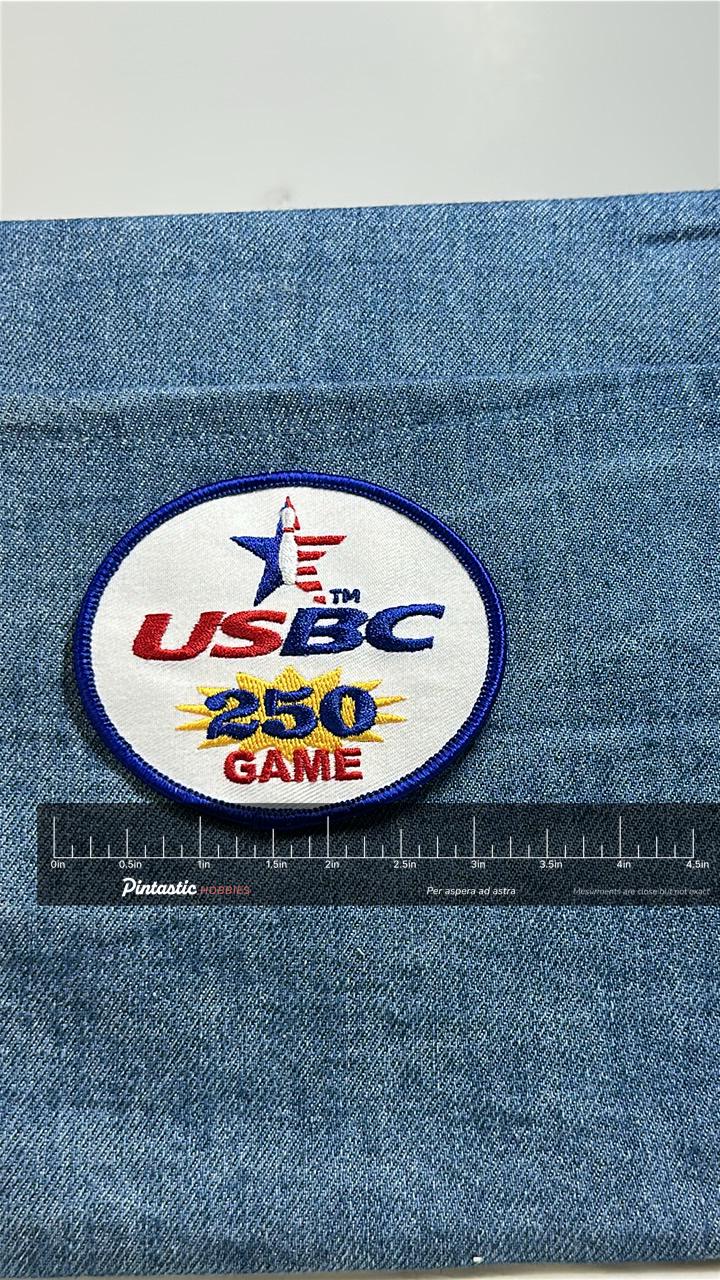 USBC 250 Game Patch: Red White Blue - Bowling Award Accessory with ruler overlay for size reference