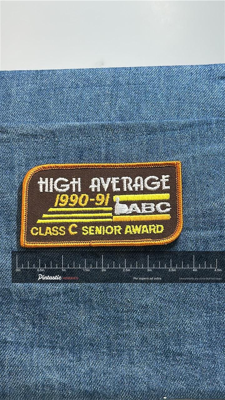 ABC Bowling Patch High Average Class C Senior Award 1990-1991 Vintage with ruler overlay for size reference
