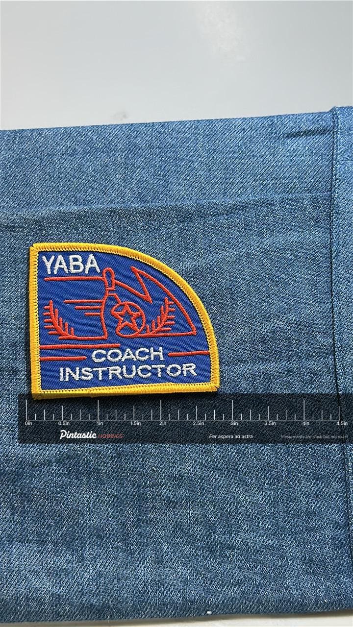 YABA Coach Instructor Patch: Blue & Gold - Bowling Accessory with ruler overlay for size reference