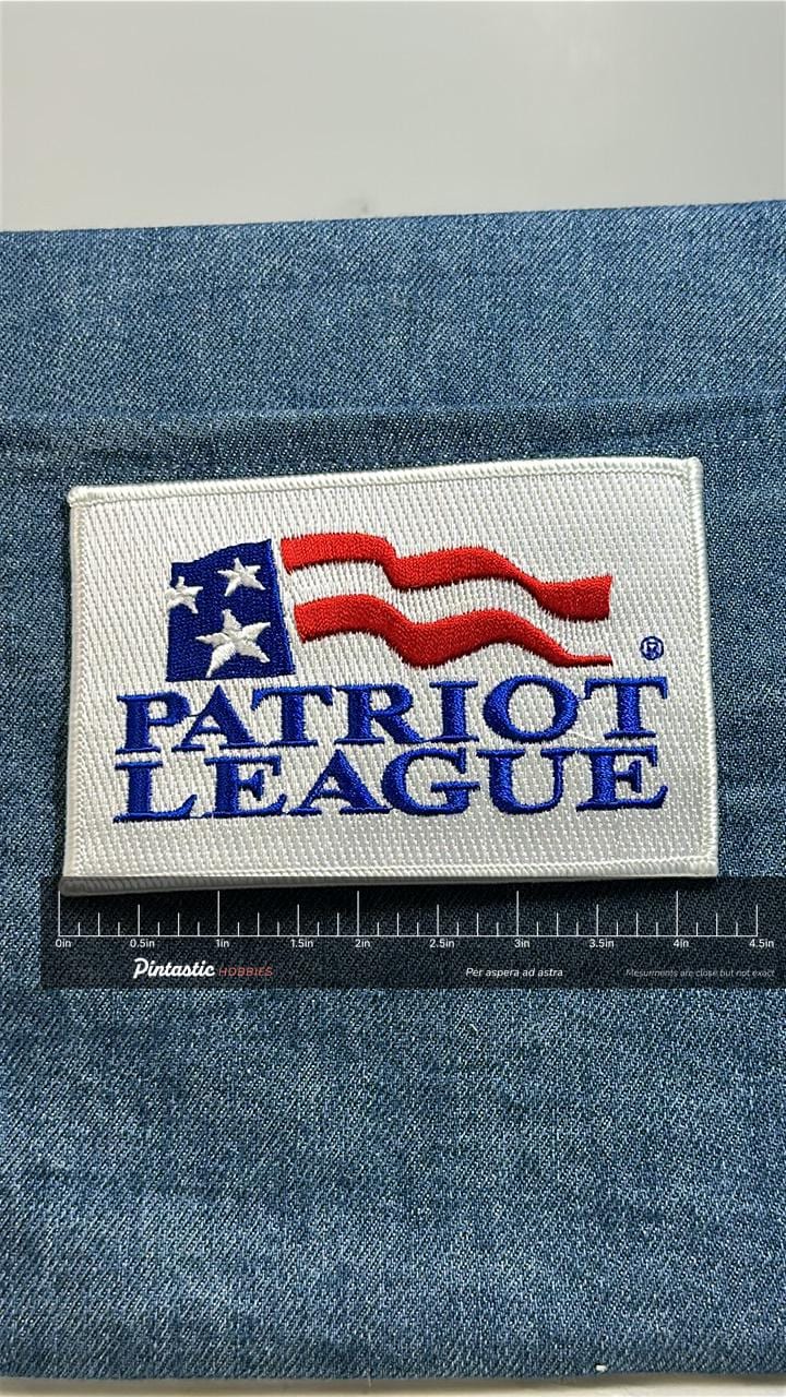 Patriot League Patch: Red White Blue - College Sports Accessory with ruler overlay for size reference