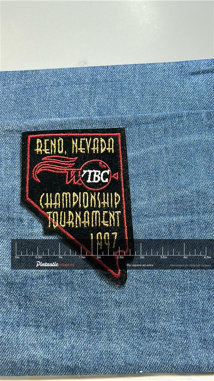 WIBC Reno Nevada Championship Tournament Patch 1997 Vintage Bowling with ruler overlay for size reference