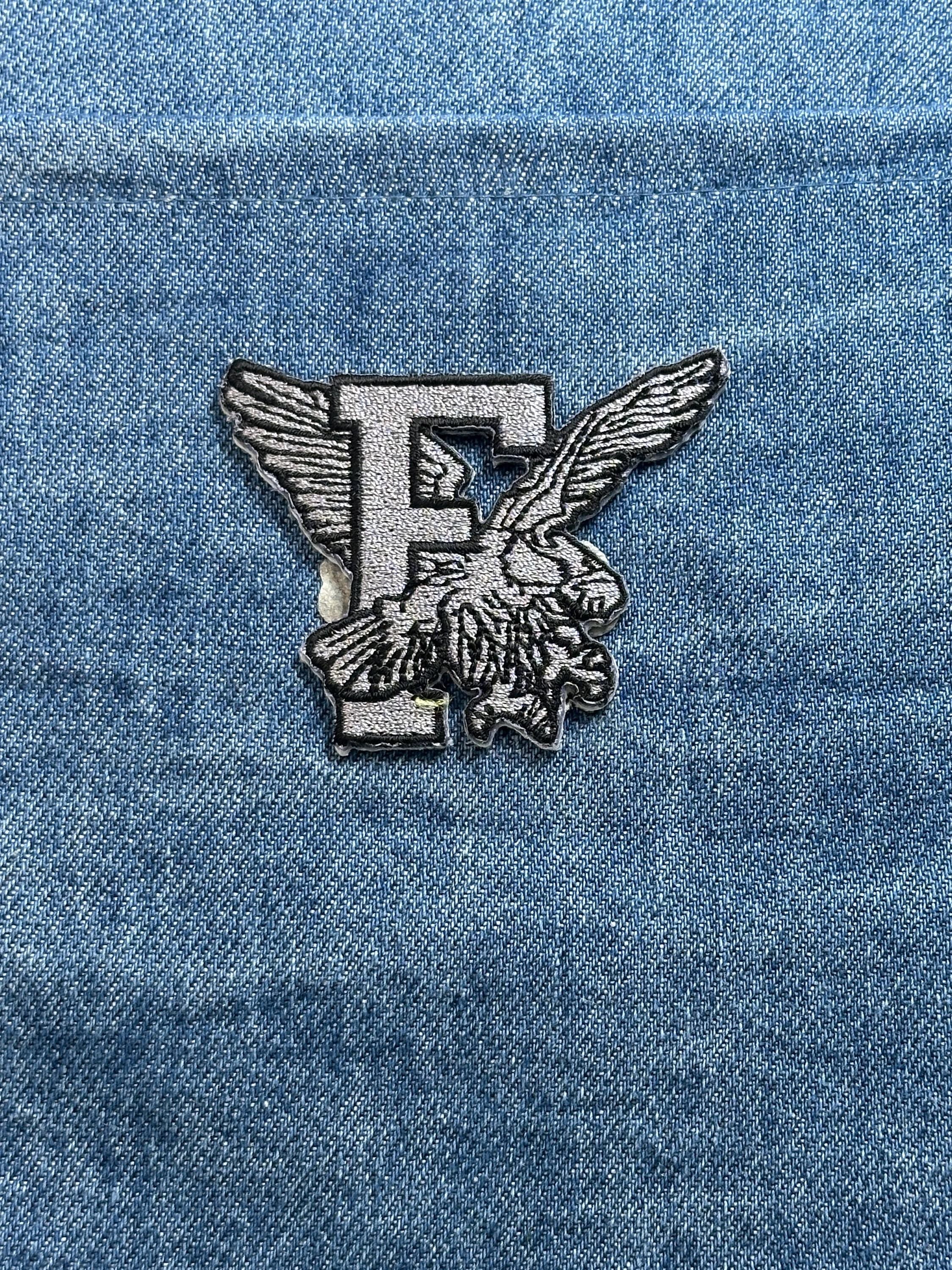 Letter F Eagle Patch: Black & Silver - Patriotic Monogram Accessory