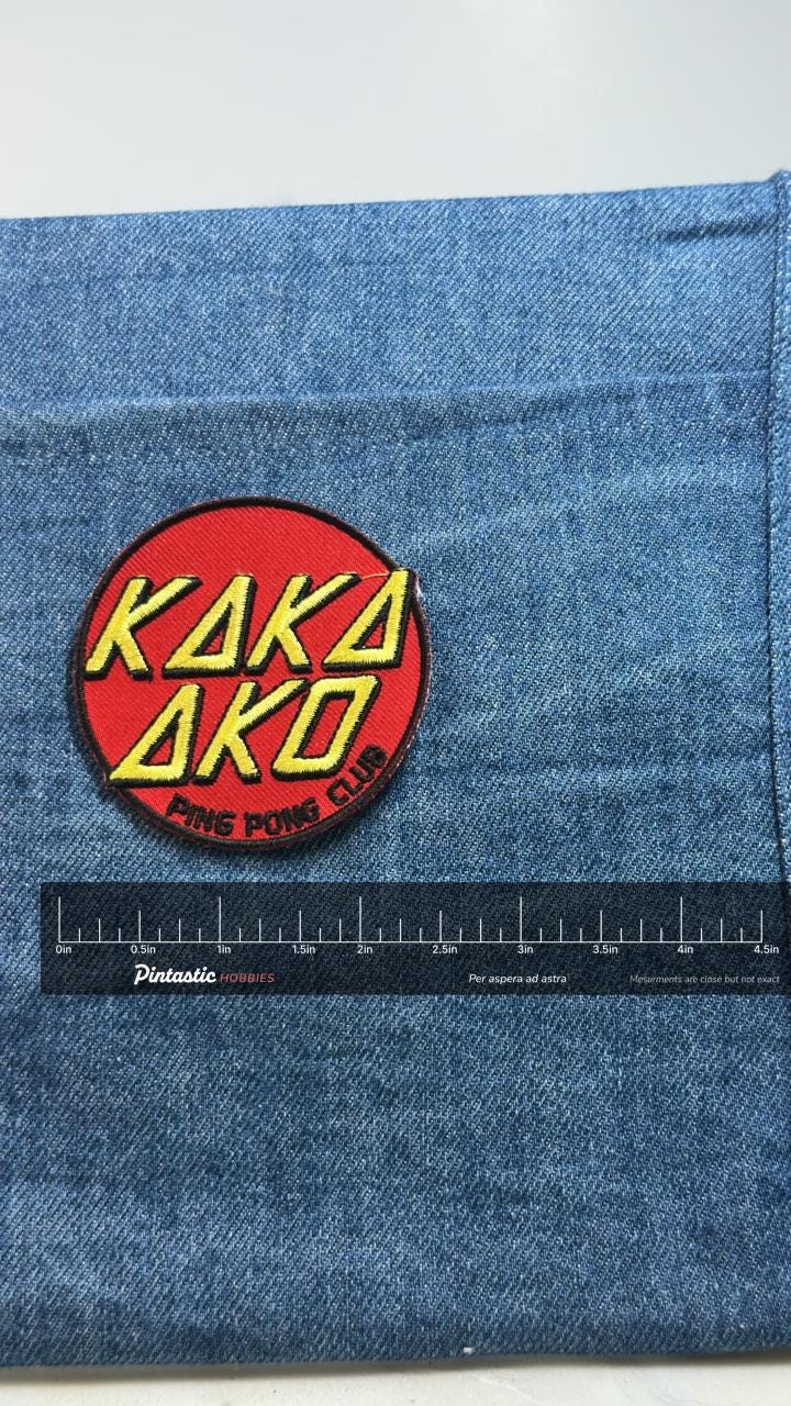 Koko Ako Ping Pong Club Patch Table Tennis Embroidered Retro Sports Patch with ruler overlay for size reference