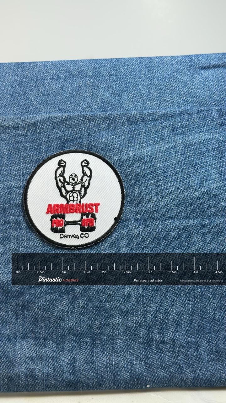 Armbrust Gym Patch: Red Black White - Denver CO Accessory with ruler overlay for size reference