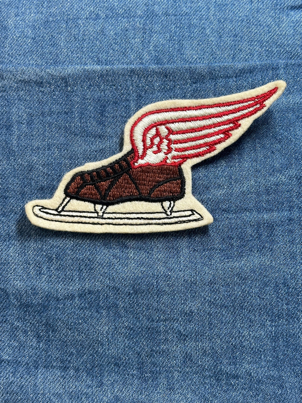 Winged Ice Skate Patch Vintage Hockey Style Embroidered Patch