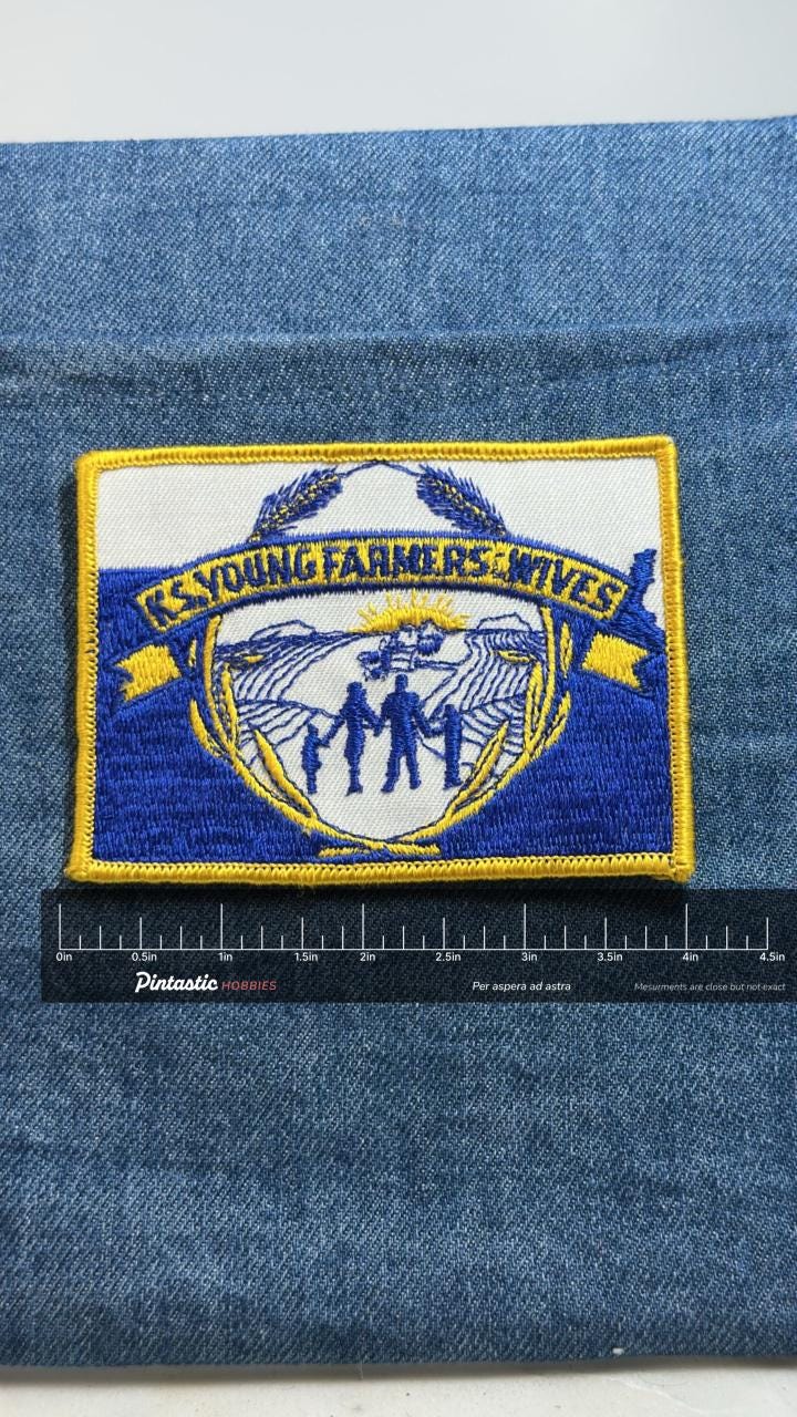 KS Young Farmers Wives Patch Kansas Agriculture Farming Family Embroidered Patch with ruler overlay for size reference