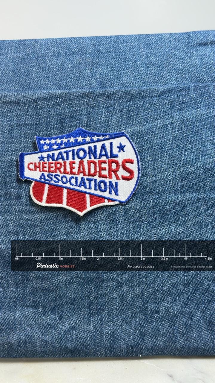 National Cheerleaders Association Patch: Red White Blue - USA Accessory with ruler overlay for size reference