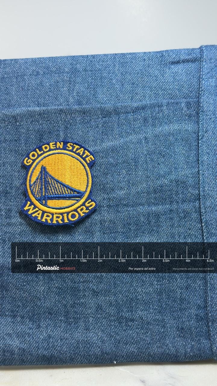 Golden State Warriors Patch: Blue & Gold - NBA Fan Accessory with ruler overlay for size reference