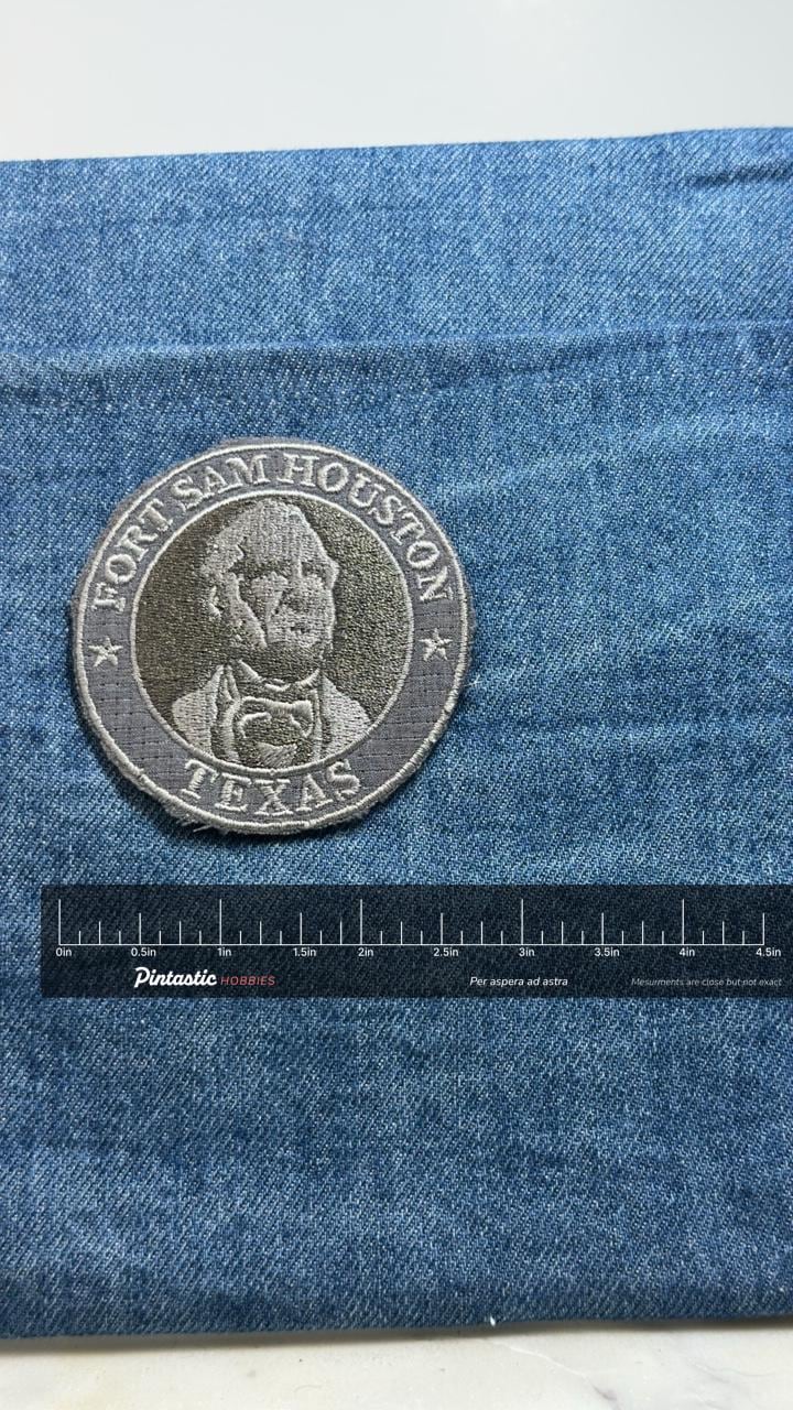 Fort Sam Houston Texas Patch: Gray Tactical - Military Base Accessory with ruler overlay for size reference