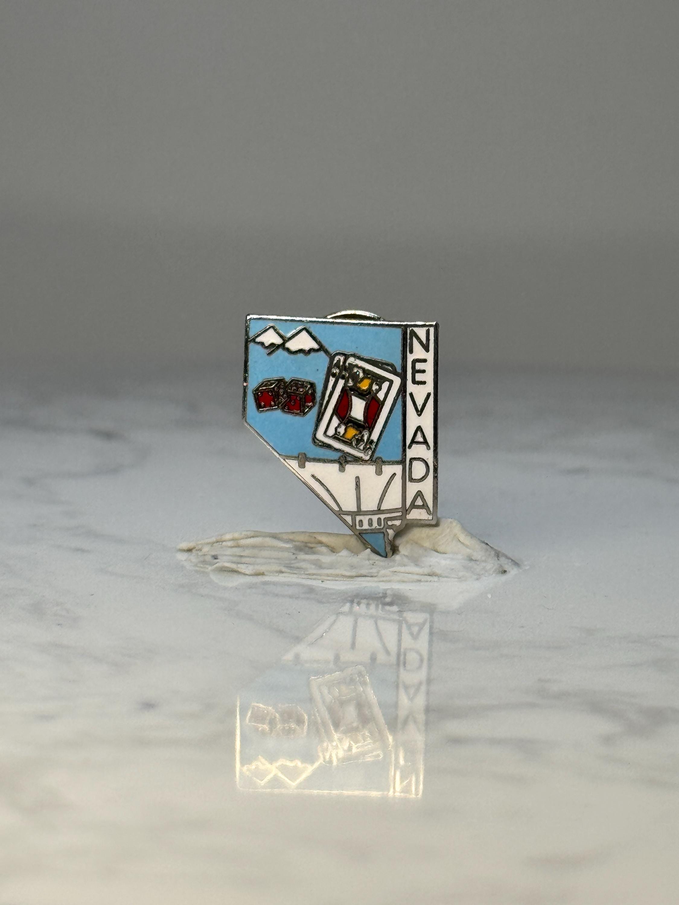 Vintage Nevada State Enamel Pin: Blue Casino Travel Accessory