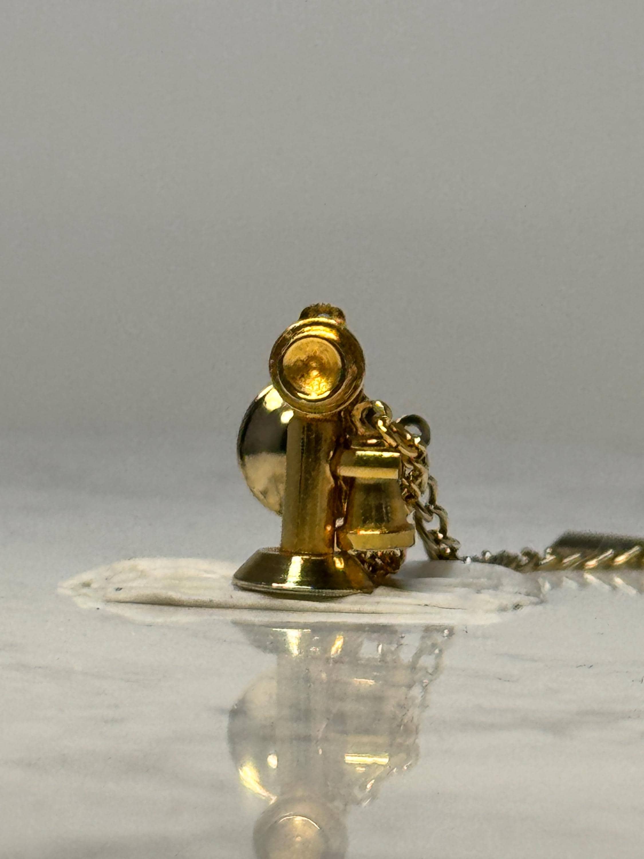 Vintage Telephone Tie Tack Gold Tone Retro Desk Phone Lapel Pin Chain Clutch