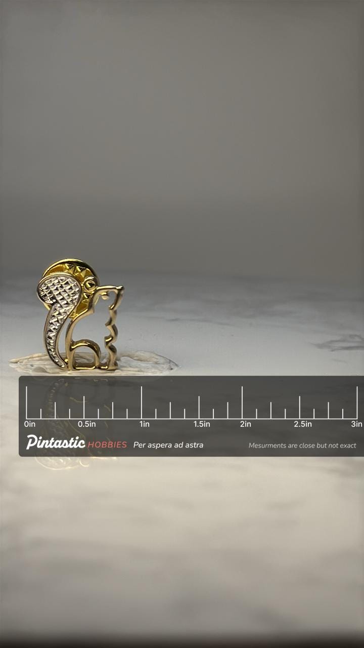 Squirrel Lapel Pin: Gold Tone Textured Tail - Woodland Accessory with ruler overlay for size reference