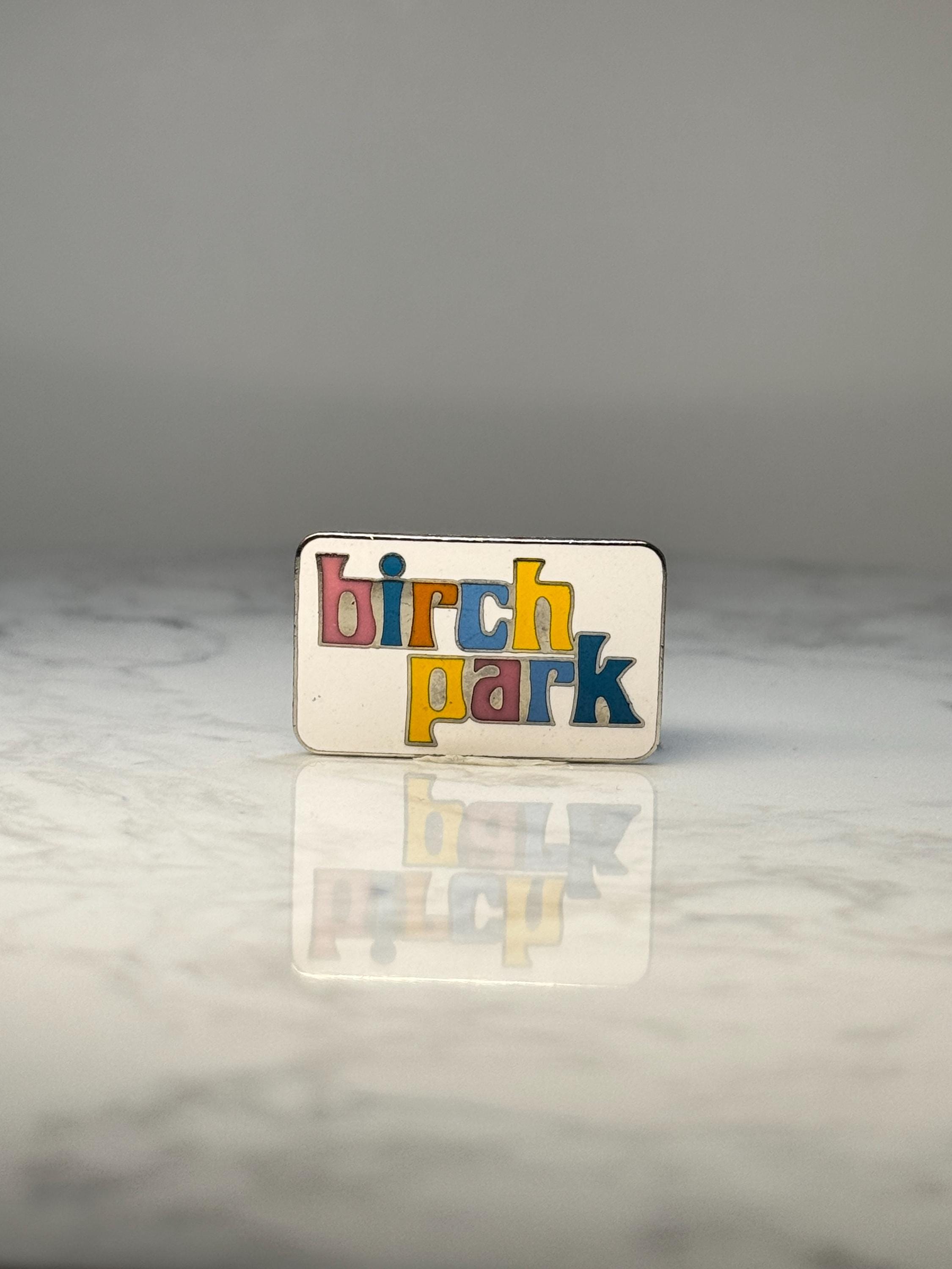 Vintage Birch Park Enamel Lapel Pin: Colorful Lettering - Retro Accessory