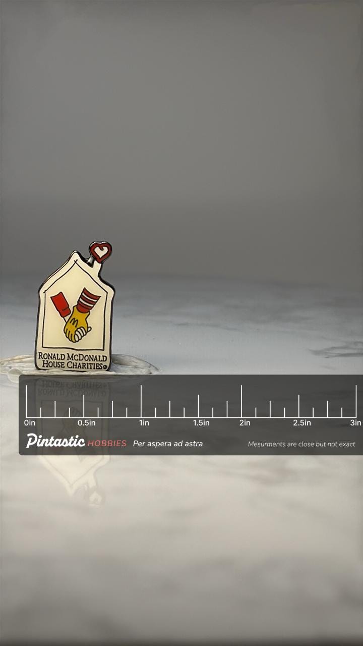 Ronald McDonald House Pin: Enamel Charity - 1990s Accessory with ruler overlay for size reference