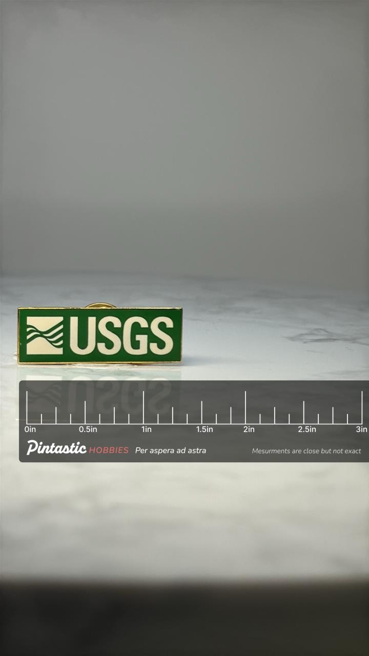 USGS Logo Lapel Pin: Green Enamel - Agency Accessory with ruler overlay for size reference