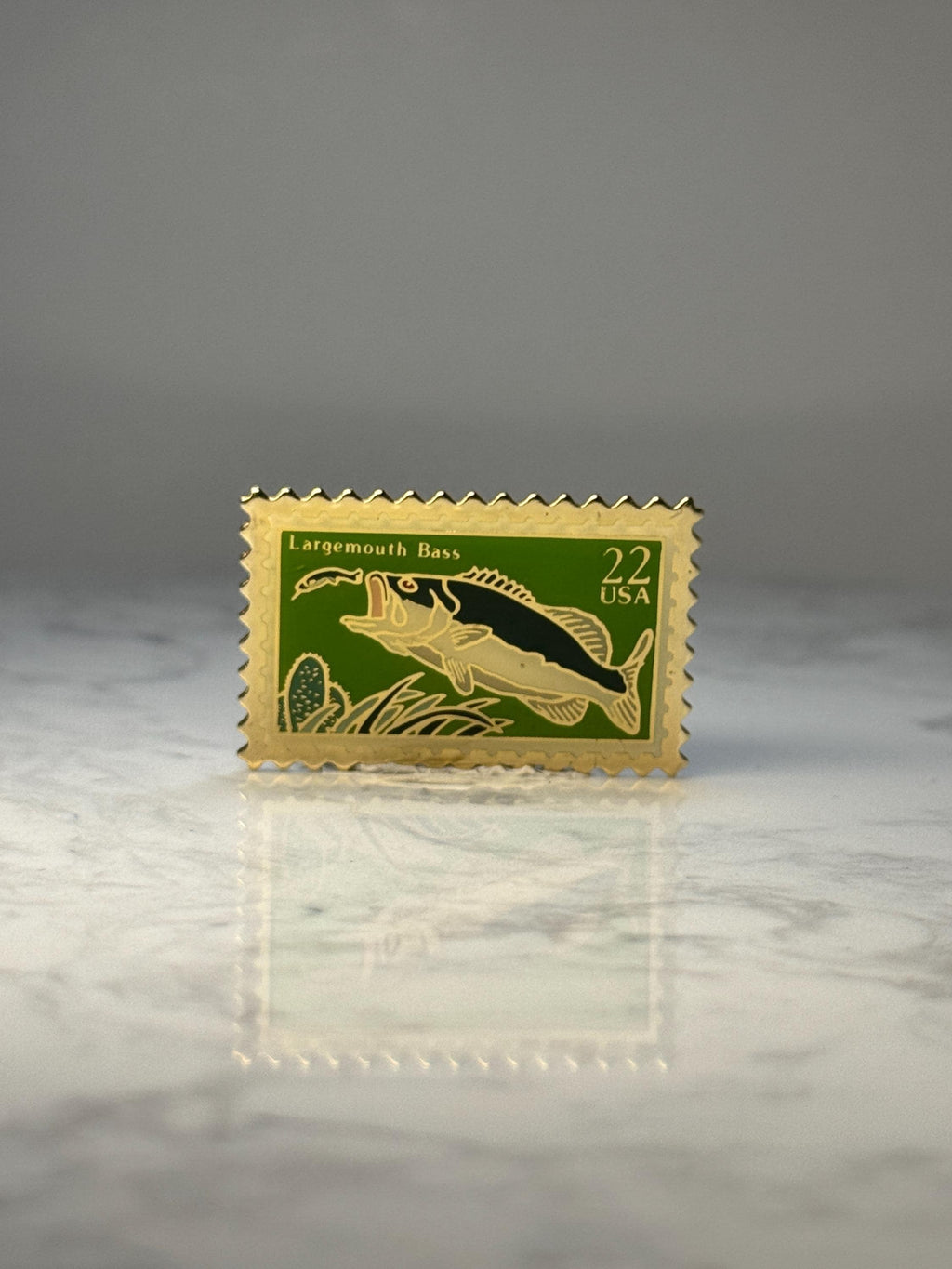 Vintage Largemouth Bass Stamp Pin: Gold Tone - 1980s Fishing Accessory