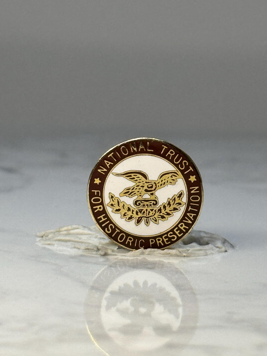 Vintage National Trust Enamel Pin: Brown & Gold - Historic Preservation Accessory