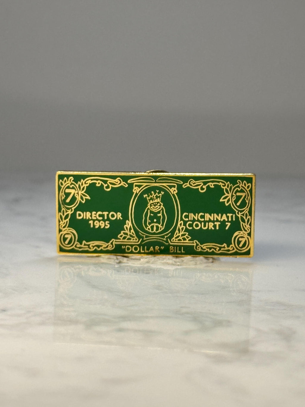 Vintage Cincinnati Court 7 Director Pin: Green Gold Tone - 1995 Dollar Bill Accessory