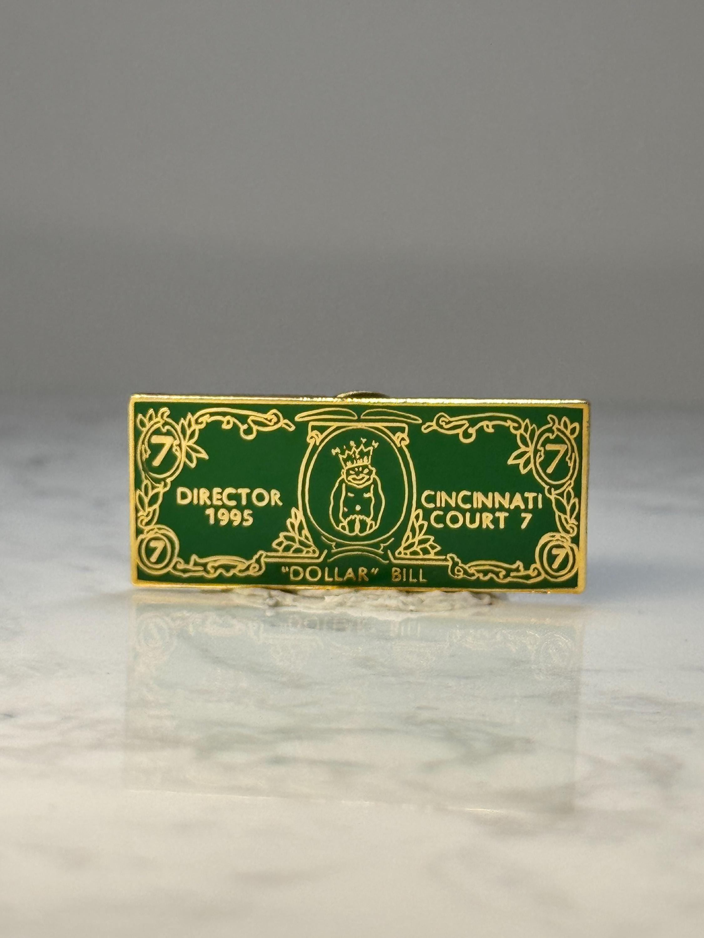 Vintage Cincinnati Court 7 Director Pin: Green Gold Tone - 1995 Dollar Bill Accessory