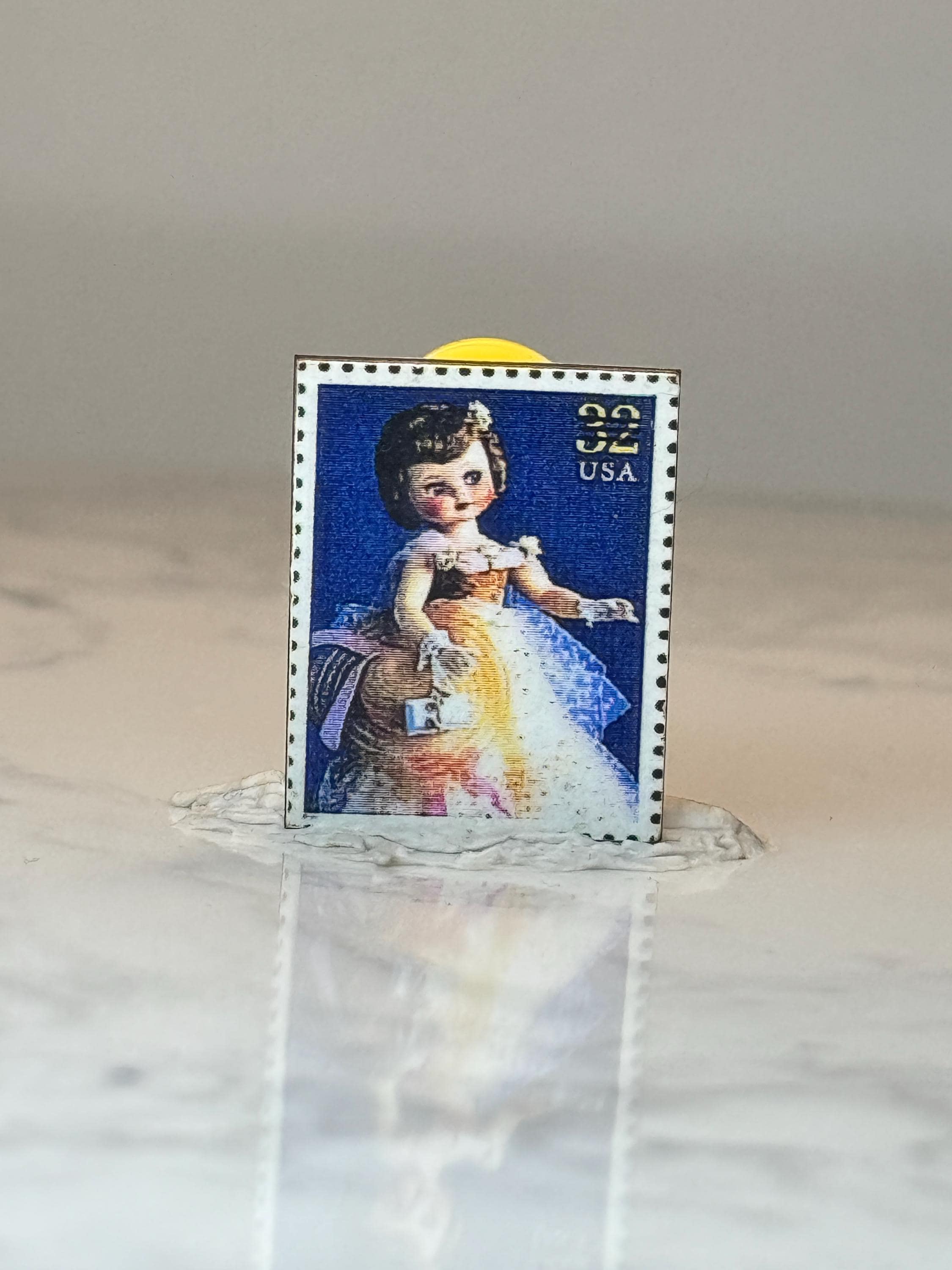 Vintage USA Doll Postage Stamp Enamel Pin: Multicolor - 1990s Accessory