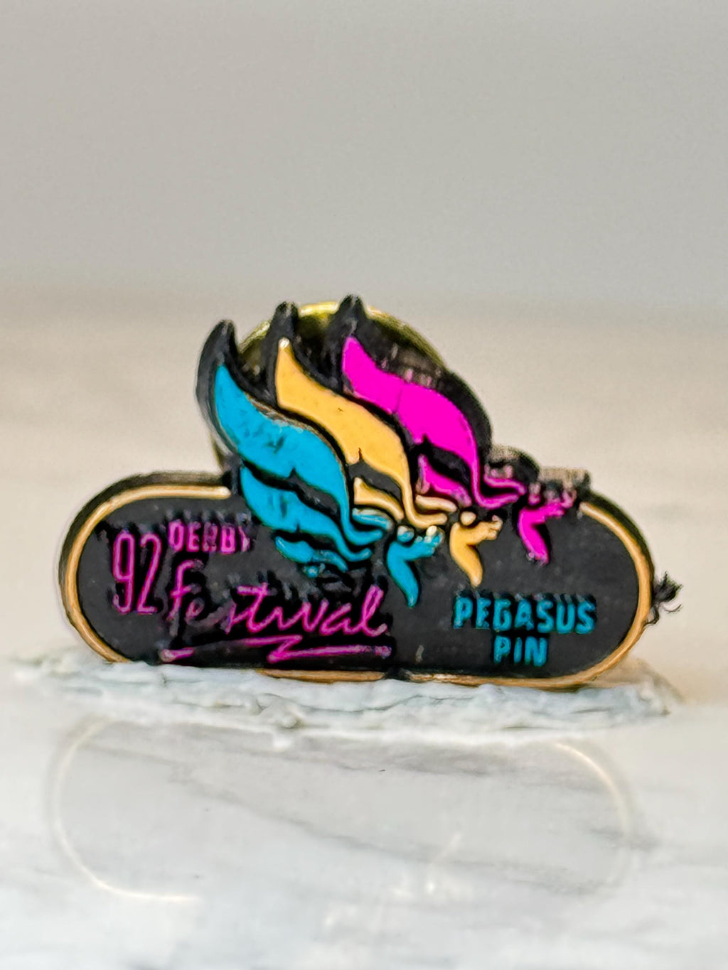 Vintage 1992 Derby Festival Pegasus Pin: Neon Enamel - Horse Racing Accessory