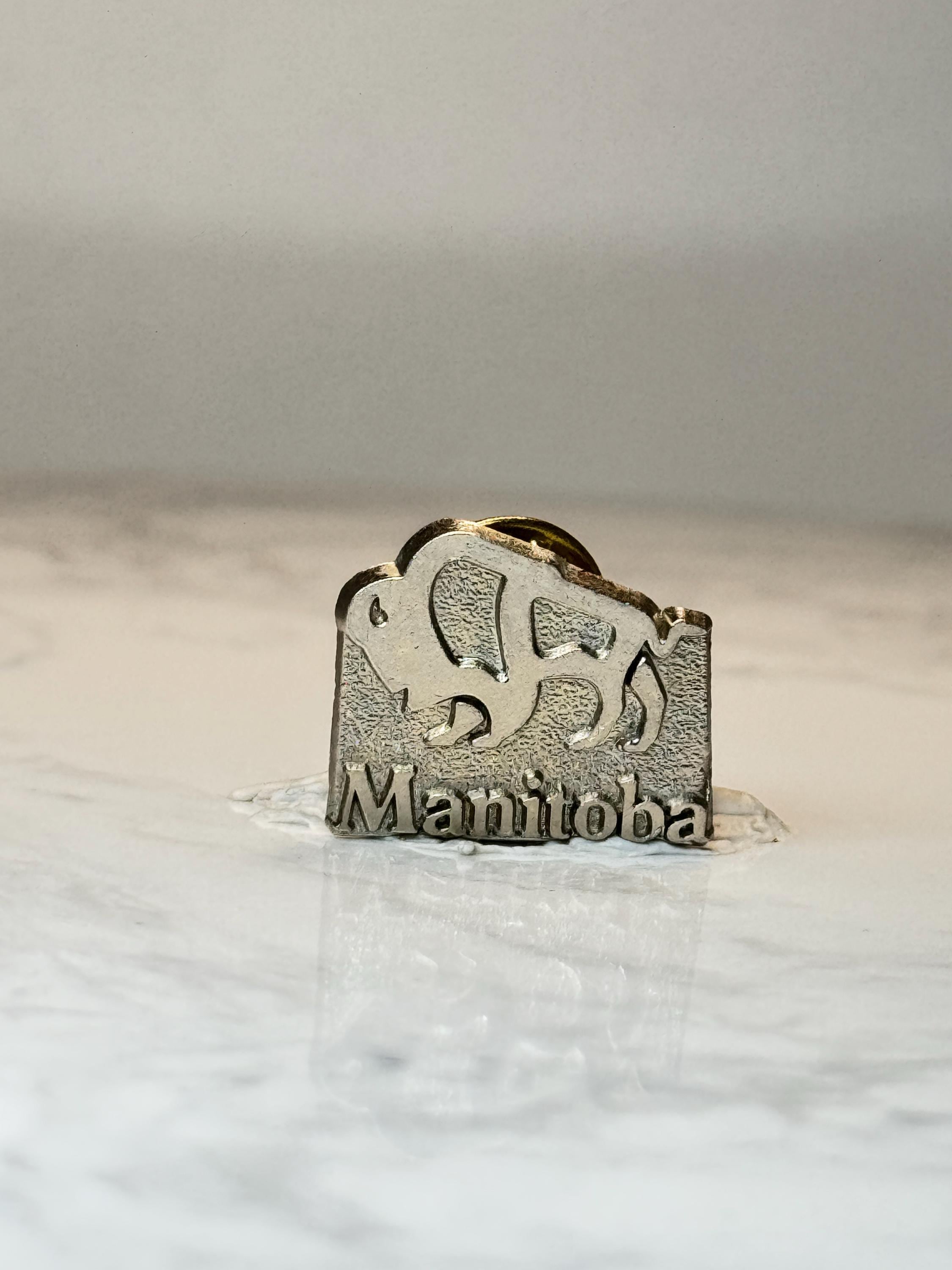 Vintage Manitoba Buffalo Souvenir Pin: Silver Tone - Canada Travel Accessory