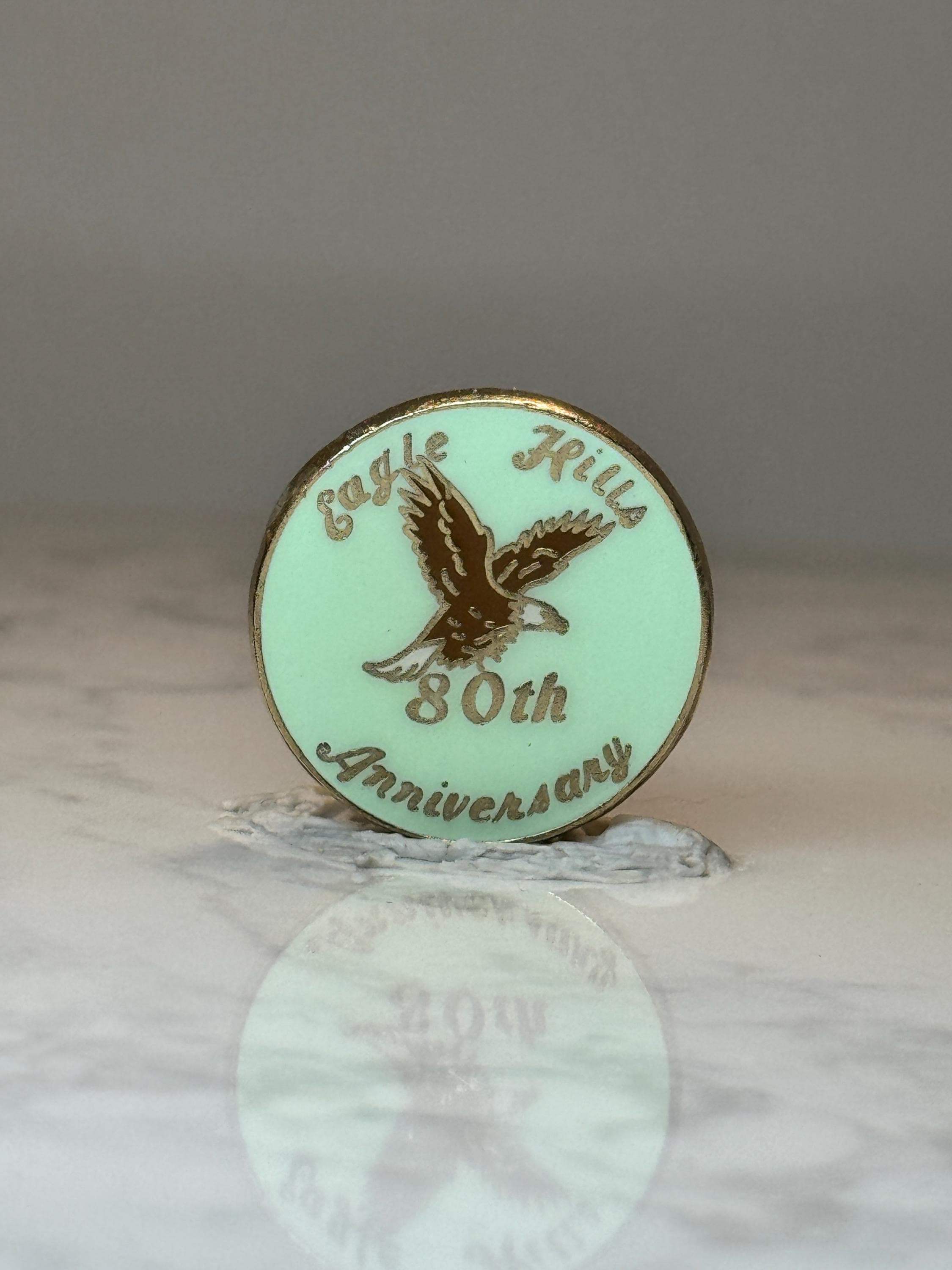 Vintage Eagle Hills Anniversary Pin: Green Enamel - 80th Theme Accessory
