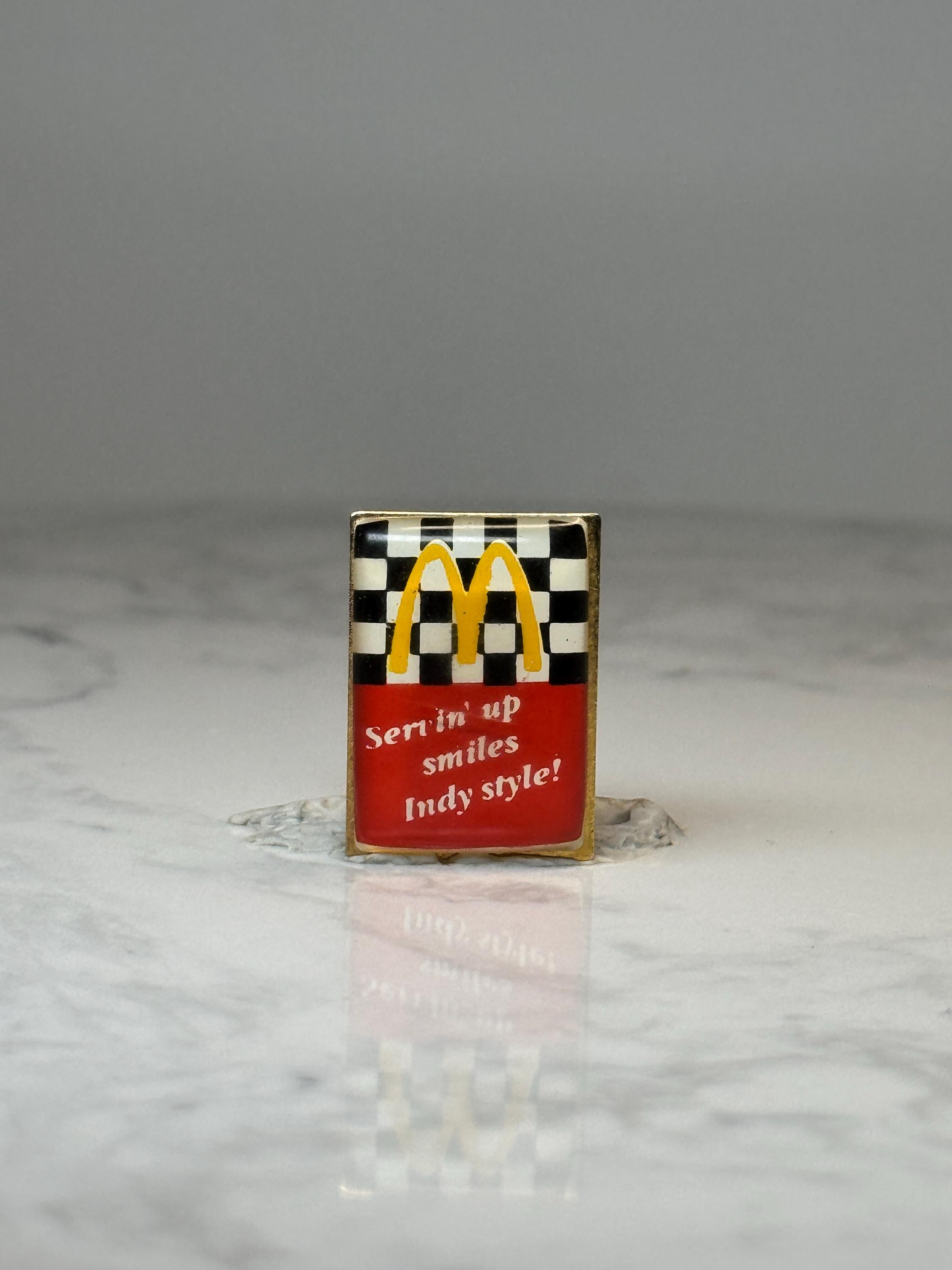 Vintage McDonalds Advertising Lapel Pin: Gold Enamel - Indy Style Promo