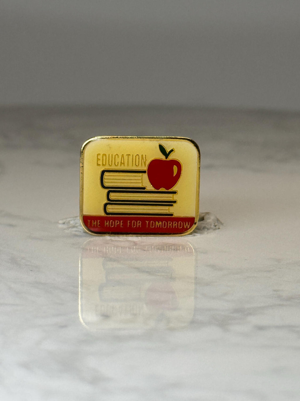 Vintage Education Enamel Pin: Gold Tone Red Apple - Teacher Era Accessory