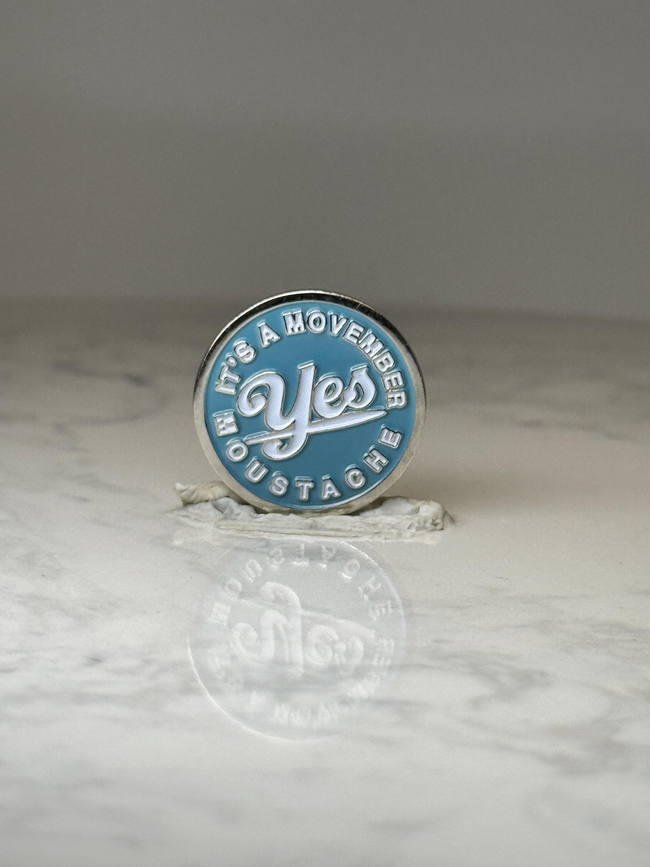 Movember Mustache Enamel Pin: Blue Silver - November Accessory