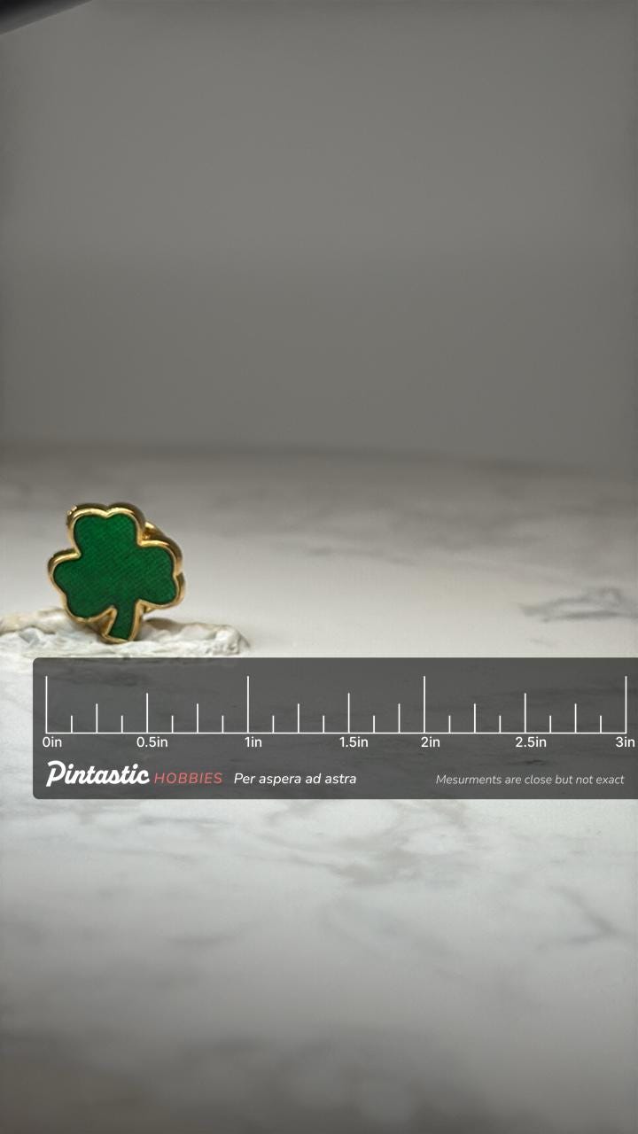 Vintage Shamrock Lapel Pin: Green Enamel Gold Tone - Irish Accessory with ruler overlay for size reference