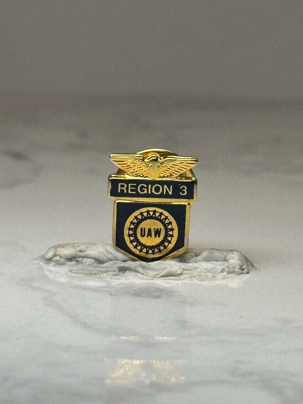 Vintage UAW Region 3 Enamel Lapel Pin: Gold Tone & Blue - Union Accessory