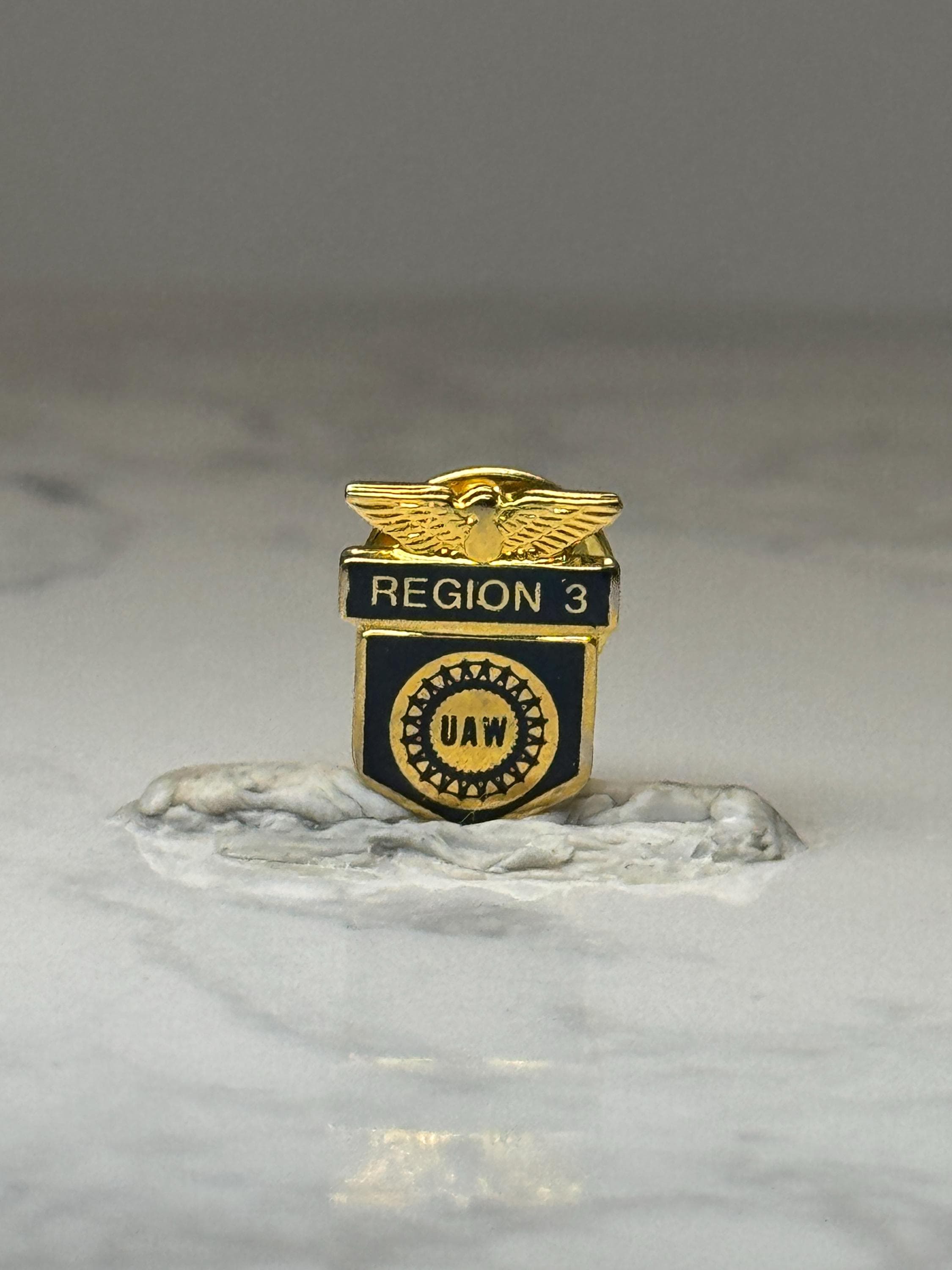 Vintage UAW Region 3 Enamel Lapel Pin: Gold Tone & Blue - Union Accessory