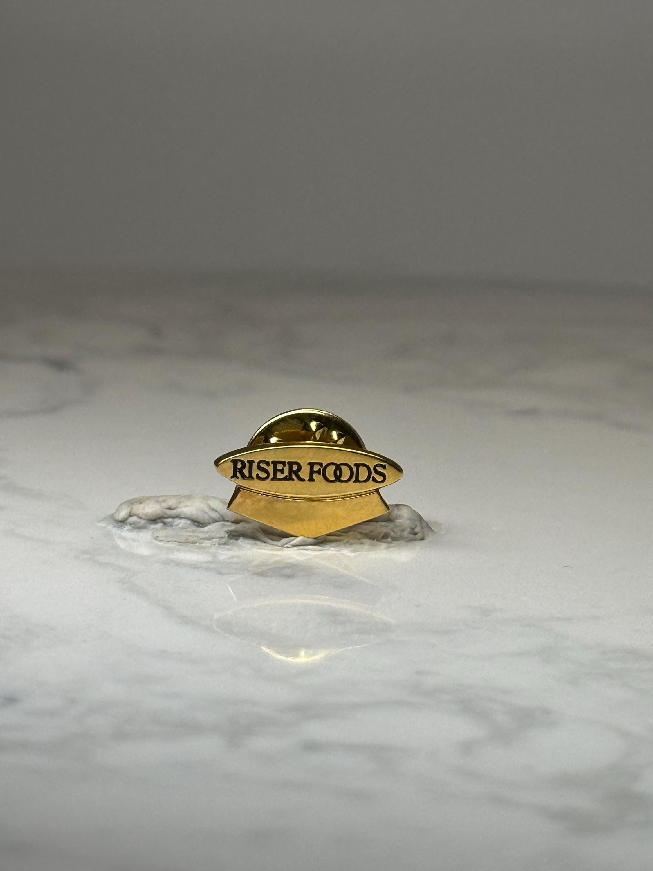 Vintage Riser Foods Company Pin: Gold Tone Enamel - Corporate Accessory