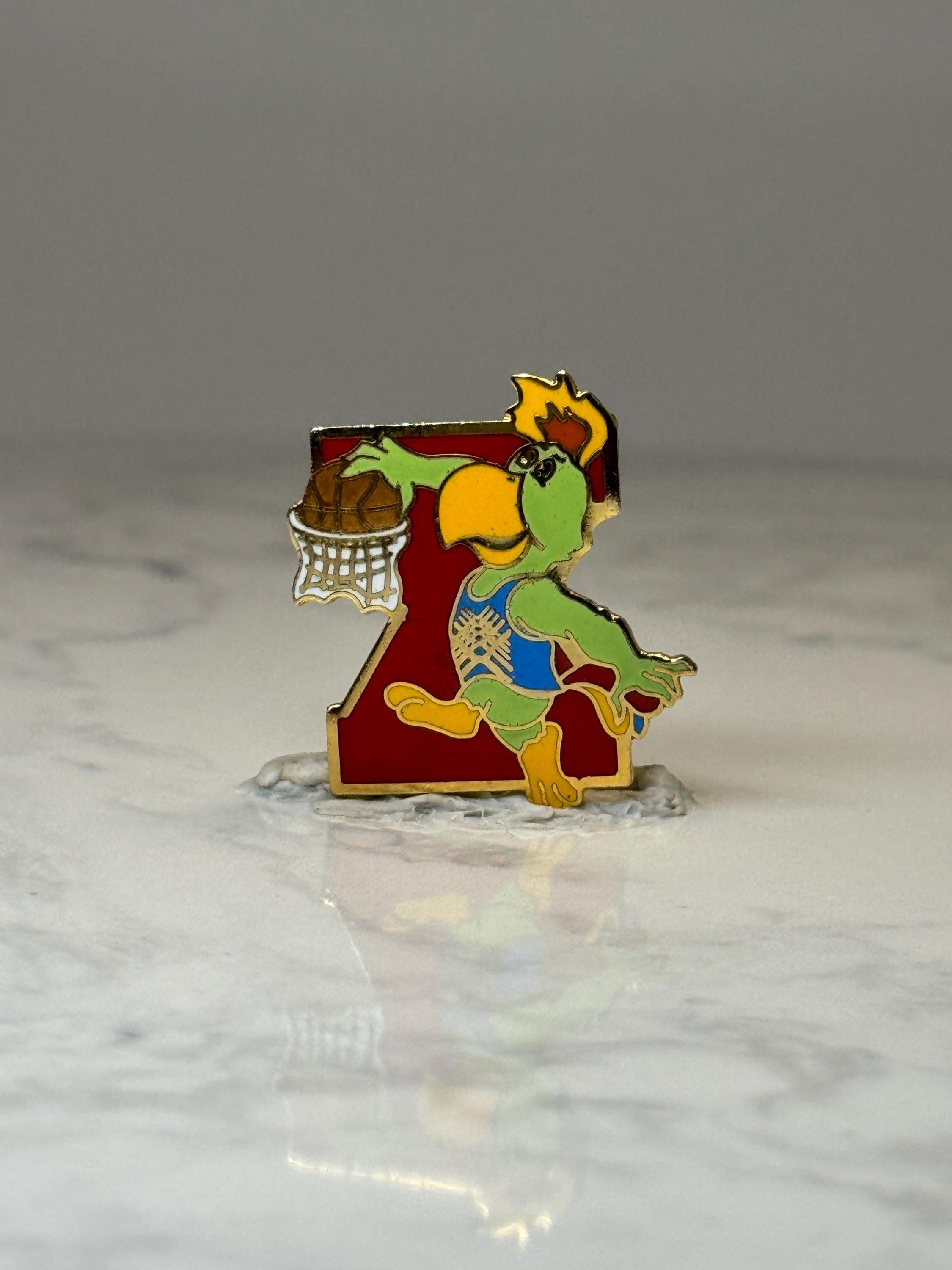 Vintage 1985 Pan American Games Pin: Amigo Parrot Basketball Mascot