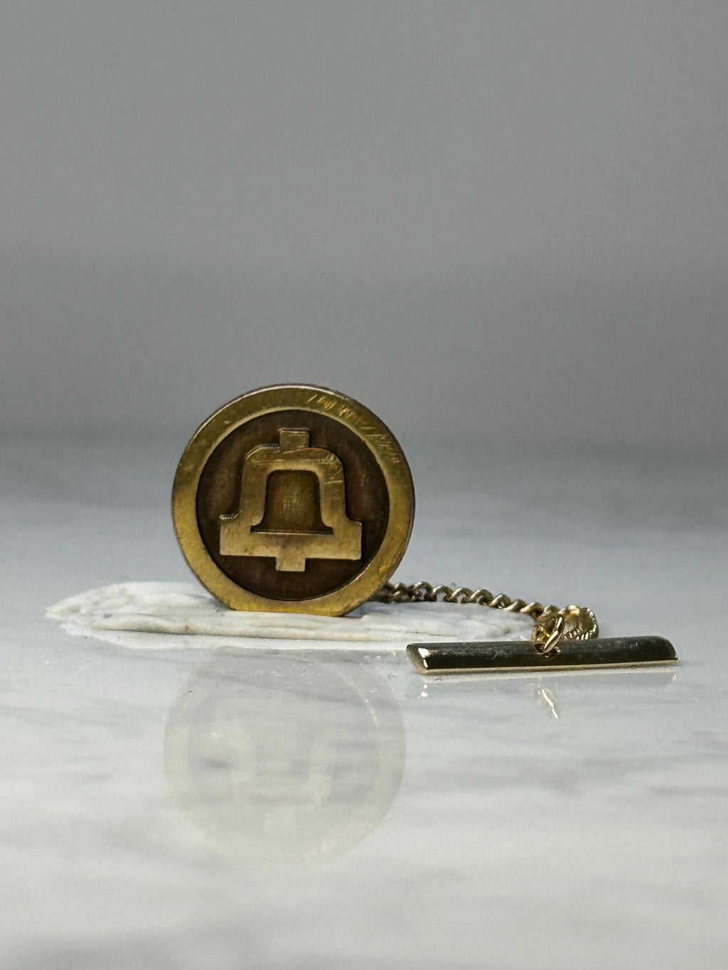 Bell System Tie Tack Vintage Bell Telephone Logo Lapel Pin Gold Tone Telecom Chain Tack