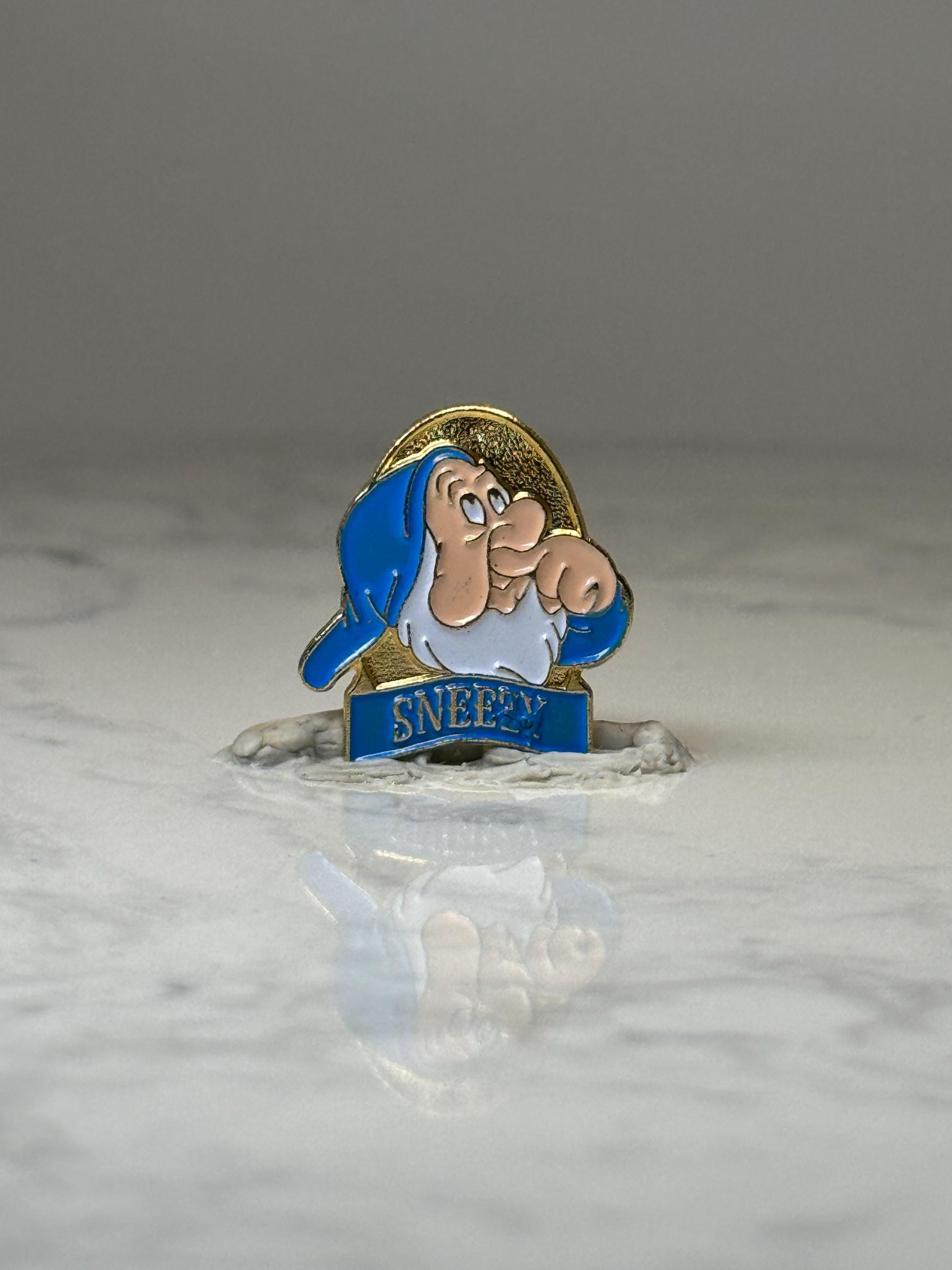 Vintage Disney Sneezy Character Pin: Blue Enamel - Snow White Accessory