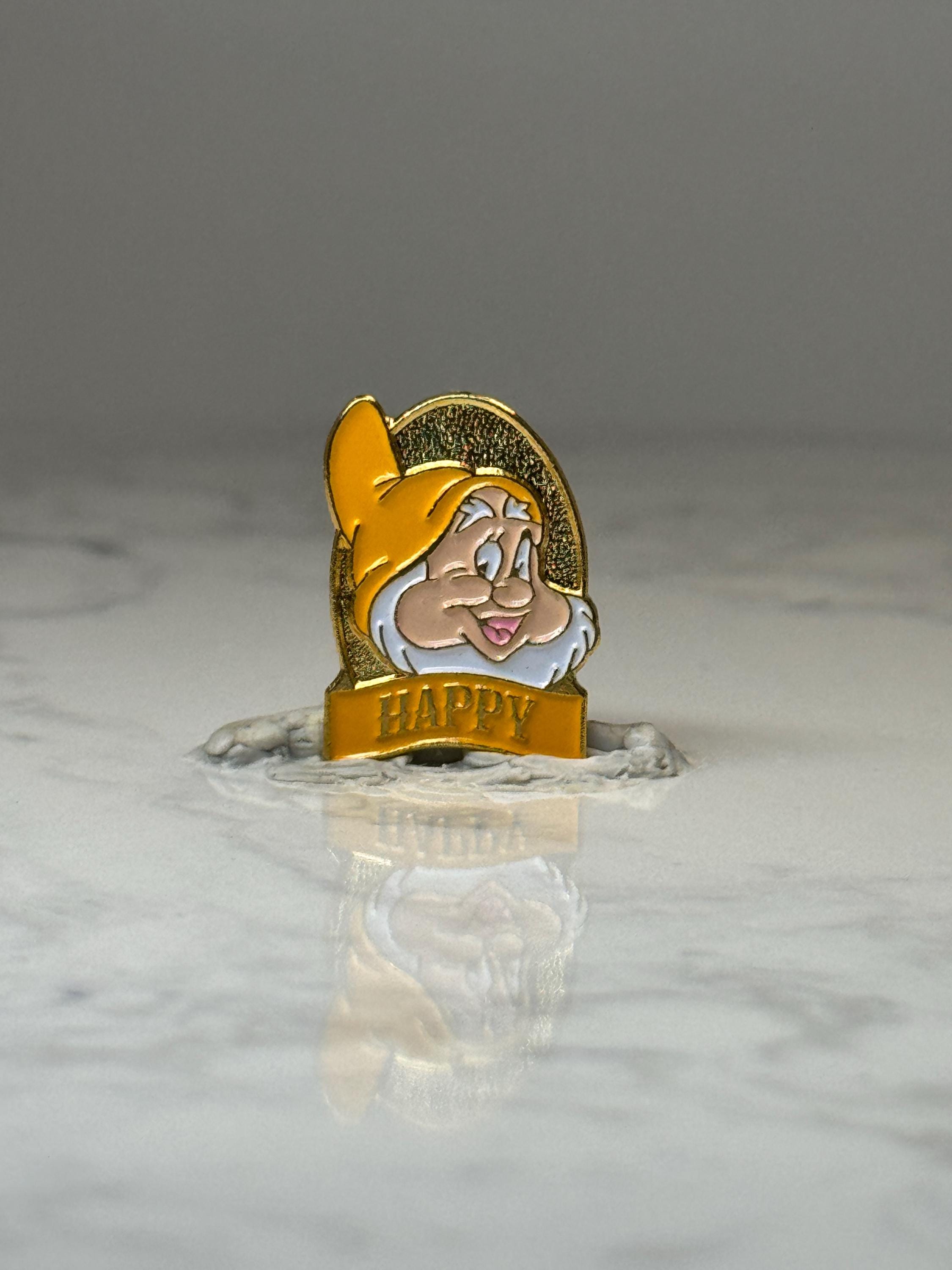 Vintage Disney Happy Dwarf Character Pin: Gold Tone Enamel - 1990s Accessory