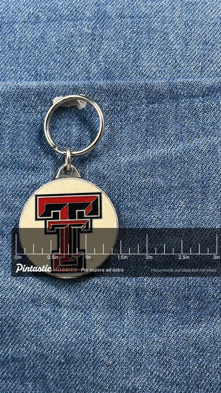 Vintage Texas Tech Red Raiders Keychain: Metal Enamel - College Accessory with ruler overlay for size reference