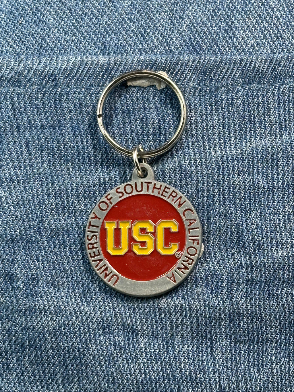 Vintage USC Keychain: Red & Gold Enamel - College Souvenir