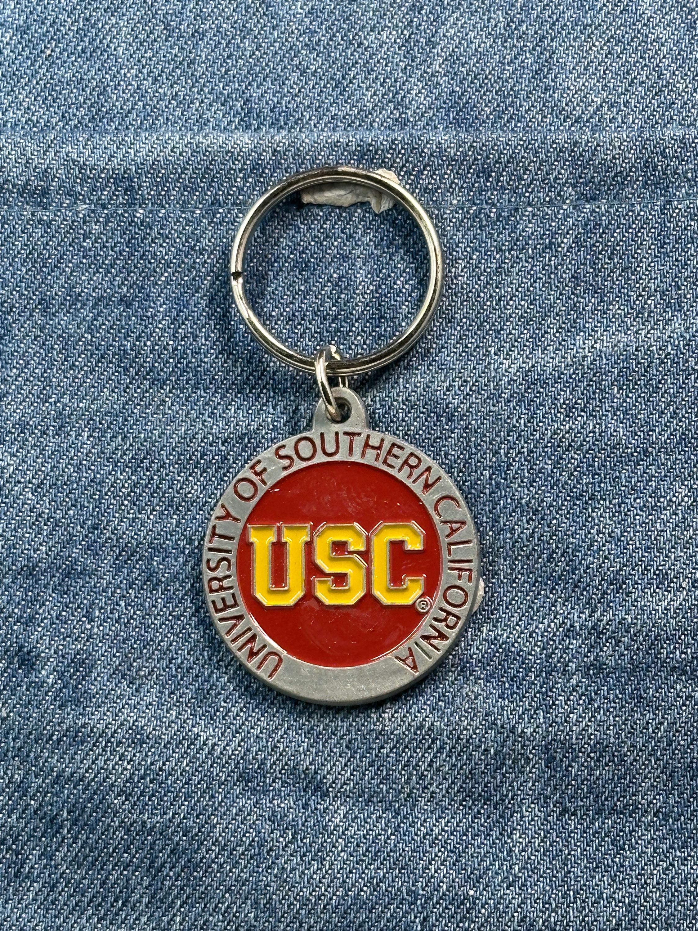 Vintage USC Keychain: Red & Gold Enamel - College Souvenir