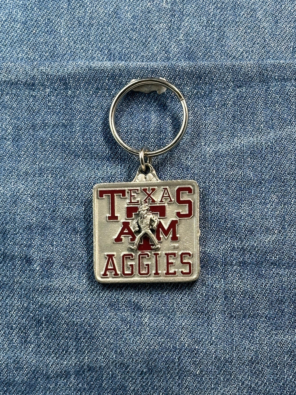 Vintage Texas A&M Aggies Keychain: Red Enamel Metal - College Accessory